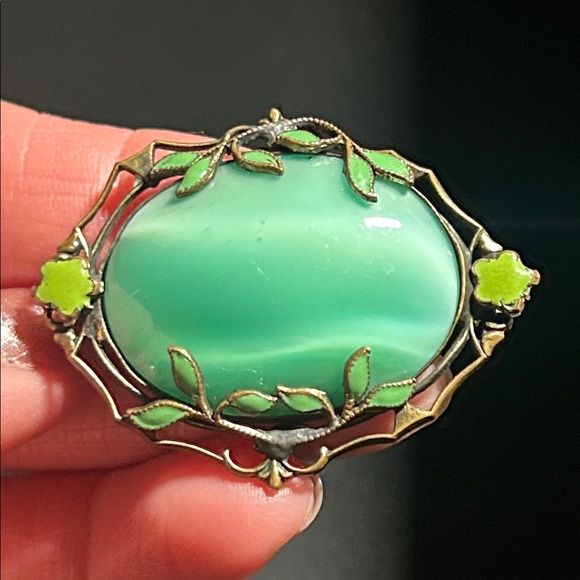 Art Nouveau Glass Enamel Organic Motif Brooch - Picture 7 of 7